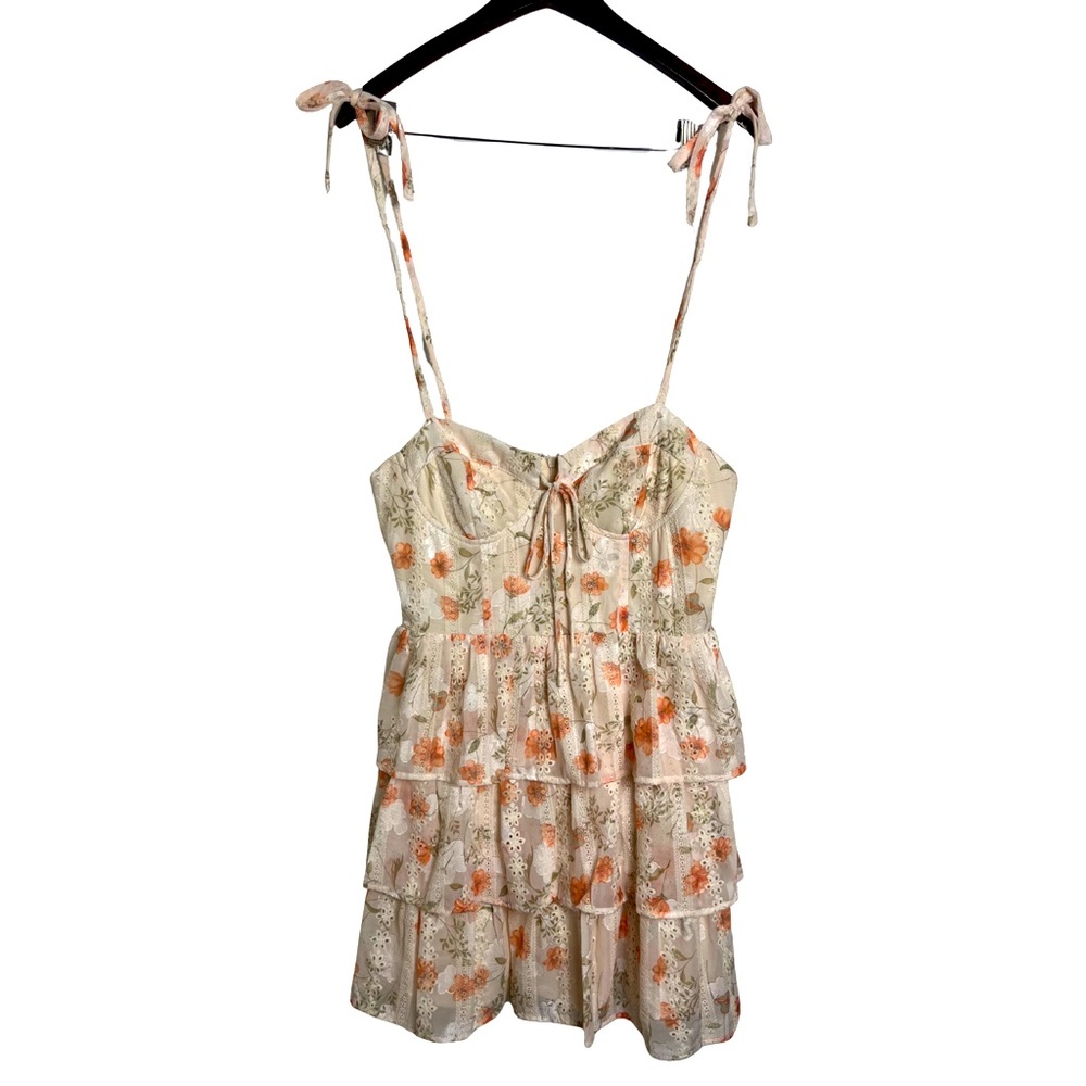 Storia Women’s Floral Tie Front Sleeveless Tiered Corset Mini Dress